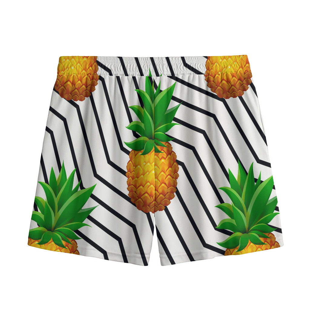 Black Geometric Pineapple Pattern Print Mesh Shorts