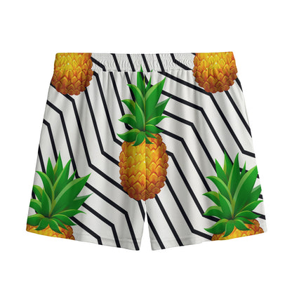 Black Geometric Pineapple Pattern Print Mesh Shorts