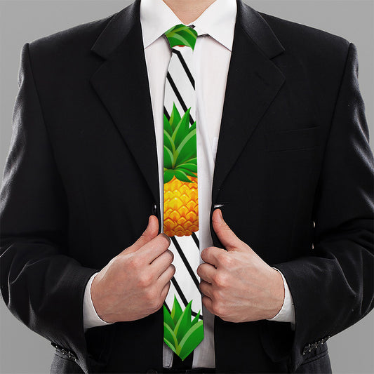 Black Geometric Pineapple Pattern Print Necktie