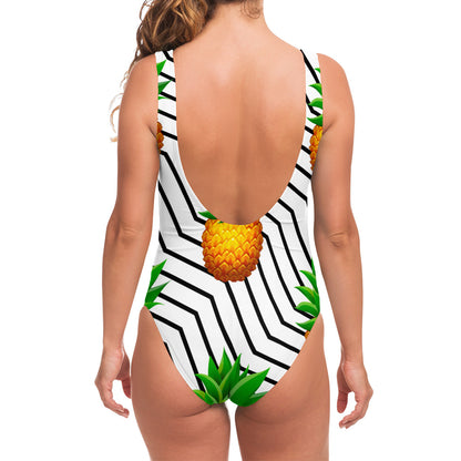 Black Geometric Pineapple Pattern Print One Piece Swimsuit