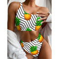 Black Geometric Pineapple Pattern Print One Shoulder Bikini Set