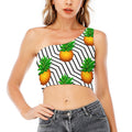 Black Geometric Pineapple Pattern Print One Shoulder Crop Top