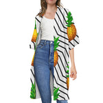 Black Geometric Pineapple Pattern Print Open Front Beach Cover Up