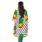 Black Geometric Pineapple Pattern Print Open Front Beach Cover Up