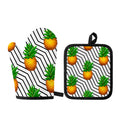 Black Geometric Pineapple Pattern Print Oven Mitt And Pot Holder Set