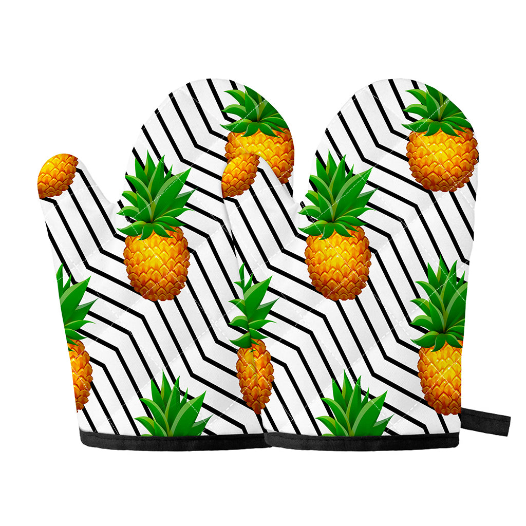 Black Geometric Pineapple Pattern Print Oven Mitts