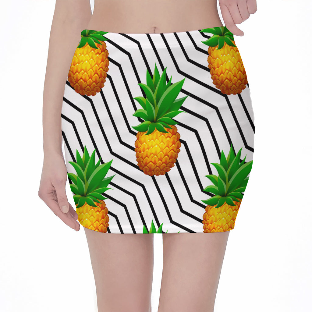 Black Geometric Pineapple Pattern Print Pencil Mini Skirt