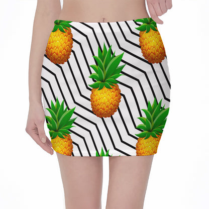 Black Geometric Pineapple Pattern Print Pencil Mini Skirt