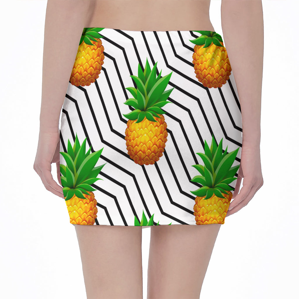Black Geometric Pineapple Pattern Print Pencil Mini Skirt