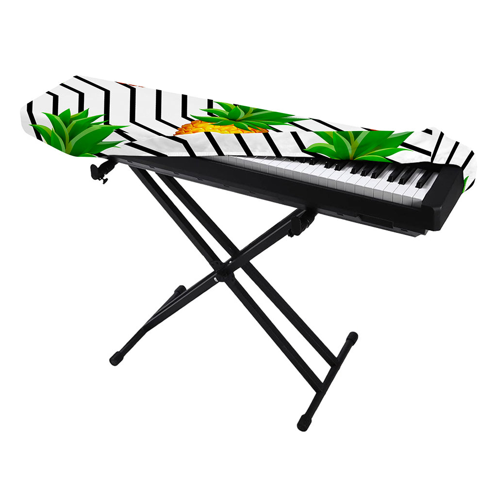 Black Geometric Pineapple Pattern Print Piano Keyboard Cover