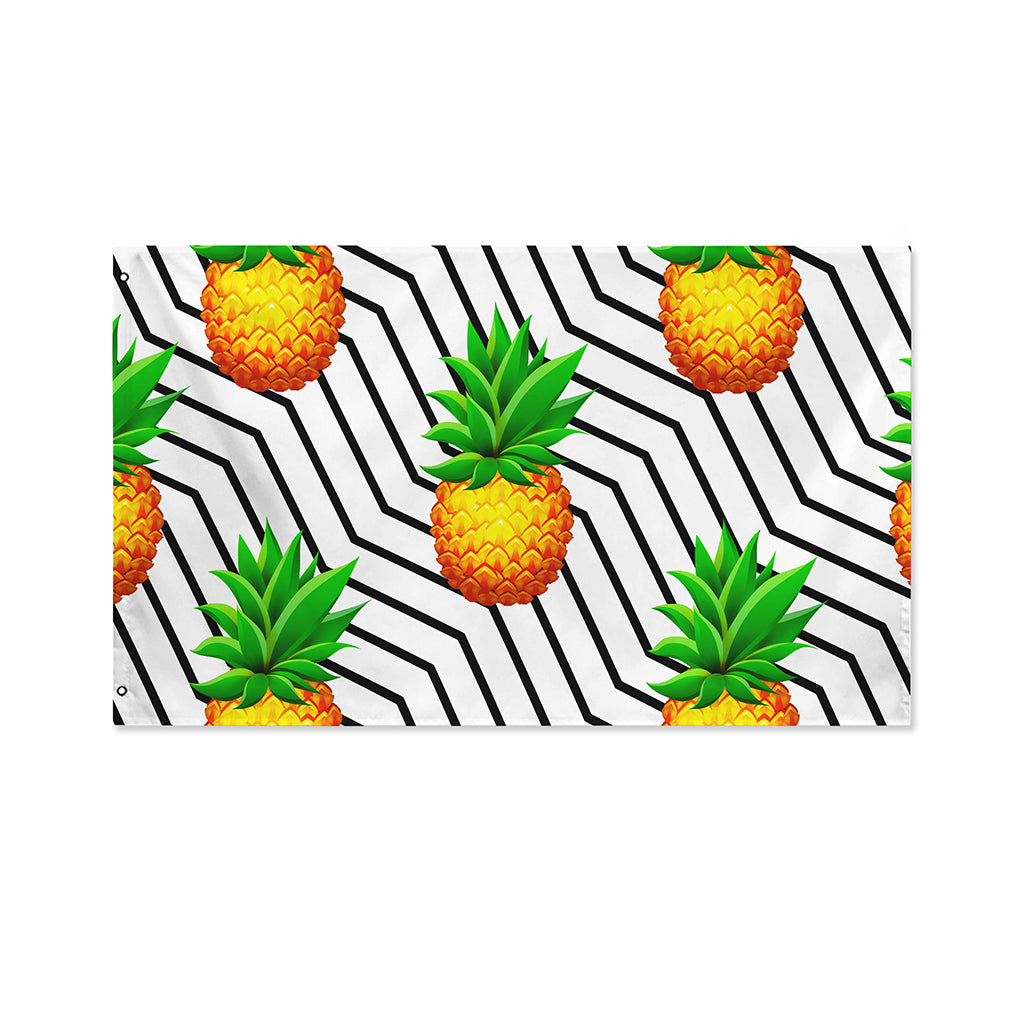 Black Geometric Pineapple Pattern Print Polyester Flag