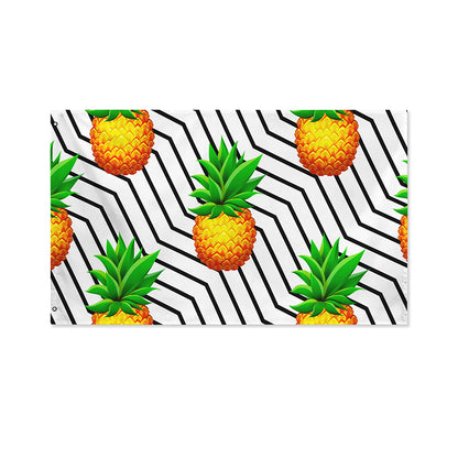 Black Geometric Pineapple Pattern Print Polyester Flag