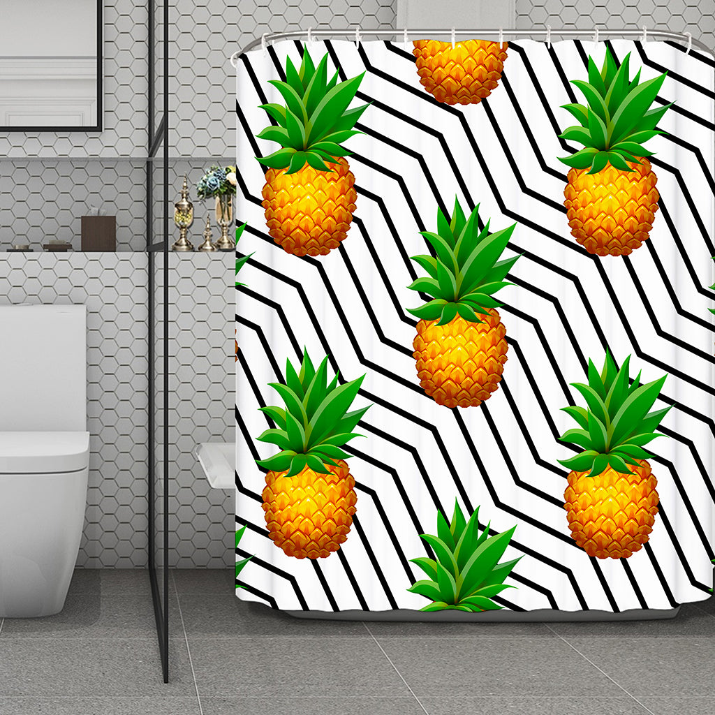 Black Geometric Pineapple Pattern Print Polyester Shower Curtain