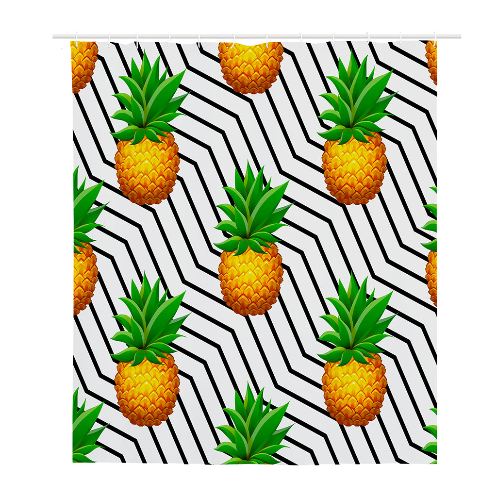 Black Geometric Pineapple Pattern Print Polyester Shower Curtain