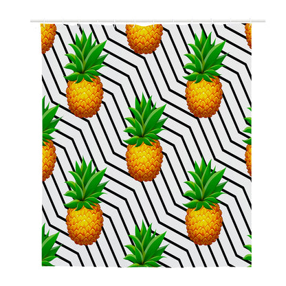 Black Geometric Pineapple Pattern Print Polyester Shower Curtain