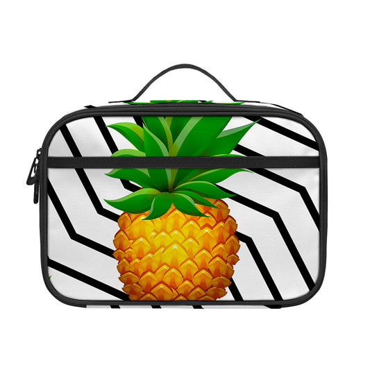 Black Geometric Pineapple Pattern Print Portable Lunch Bag