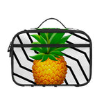 Black Geometric Pineapple Pattern Print Portable Lunch Bag