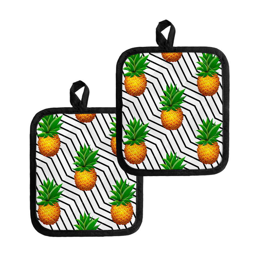 Black Geometric Pineapple Pattern Print Pot Holders