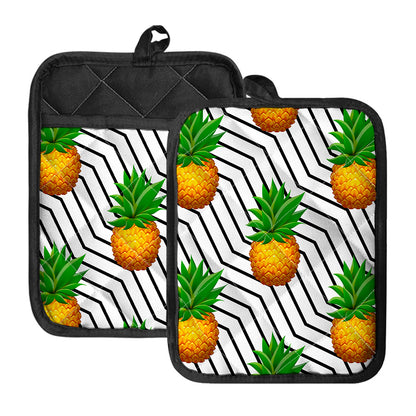 Black Geometric Pineapple Pattern Print Pot Holders With Pocket