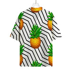Black Geometric Pineapple Pattern Print Rayon Hawaiian Shirt