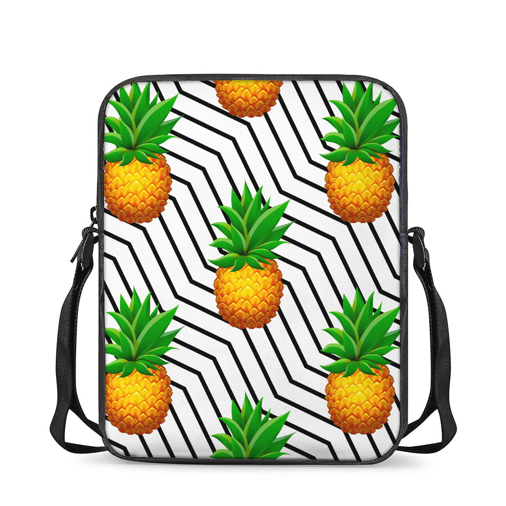 Black Geometric Pineapple Pattern Print Rectangular Crossbody Bag