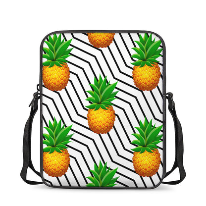 Black Geometric Pineapple Pattern Print Rectangular Crossbody Bag