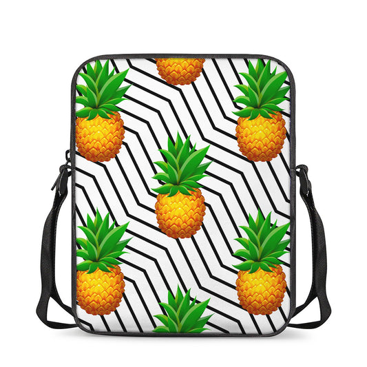 Black Geometric Pineapple Pattern Print Rectangular Crossbody Bag