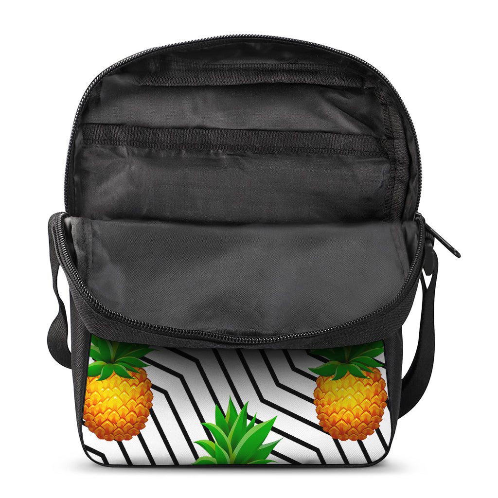 Black Geometric Pineapple Pattern Print Rectangular Crossbody Bag