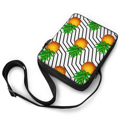 Black Geometric Pineapple Pattern Print Rectangular Crossbody Bag