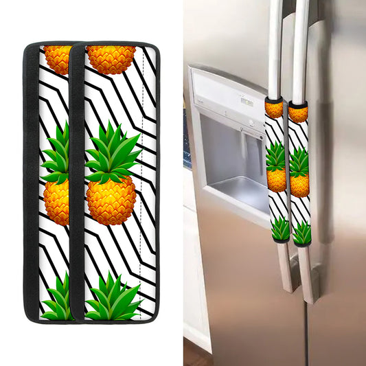 Black Geometric Pineapple Pattern Print Refrigerator Handle Covers