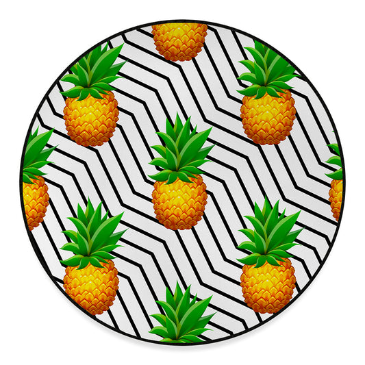 Black Geometric Pineapple Pattern Print Round Floor Mat