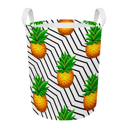 Black Geometric Pineapple Pattern Print Round Laundry Basket