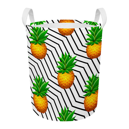 Black Geometric Pineapple Pattern Print Round Laundry Basket