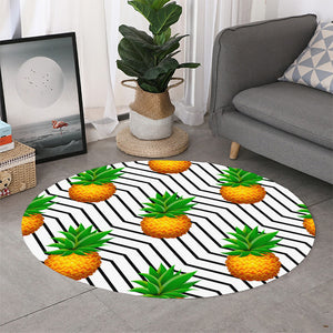 Black Geometric Pineapple Pattern Print Round Rug