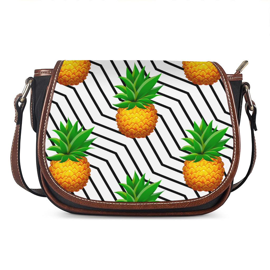 Black Geometric Pineapple Pattern Print Saddle Bag