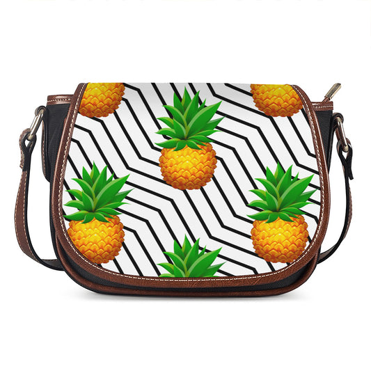 Black Geometric Pineapple Pattern Print Saddle Bag