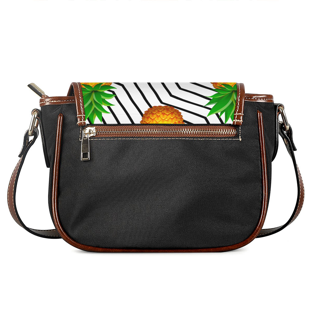 Black Geometric Pineapple Pattern Print Saddle Bag