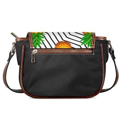 Black Geometric Pineapple Pattern Print Saddle Bag