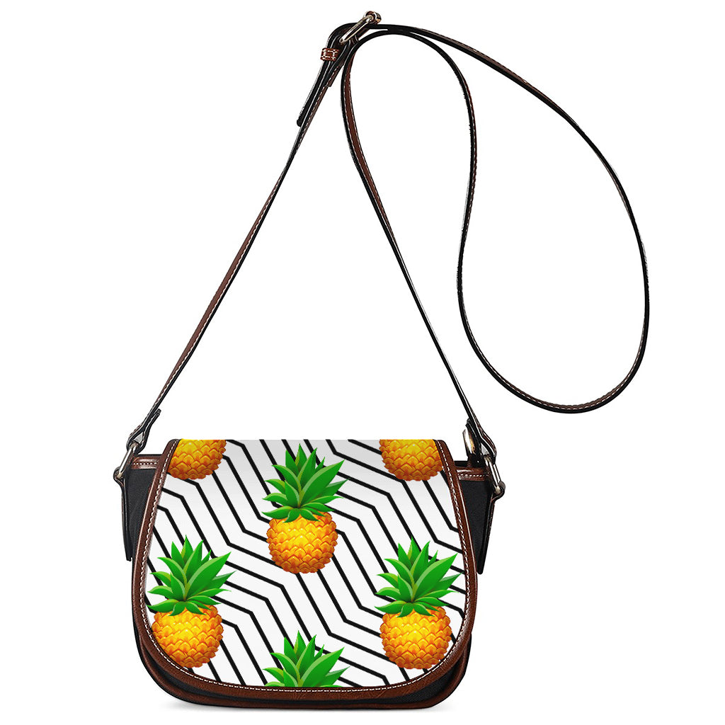 Black Geometric Pineapple Pattern Print Saddle Bag