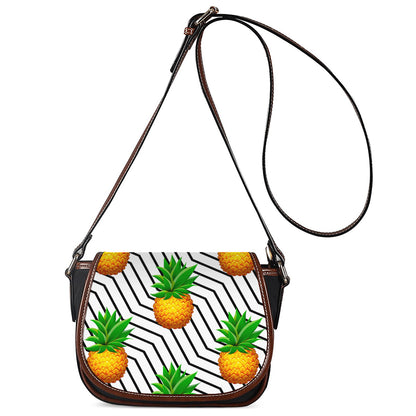 Black Geometric Pineapple Pattern Print Saddle Bag