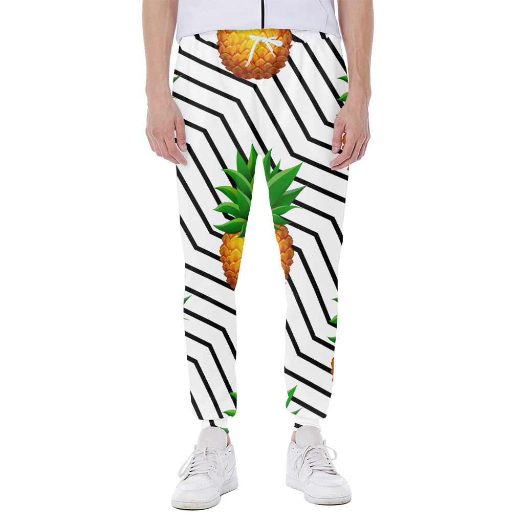 Black Geometric Pineapple Pattern Print Scuba Joggers