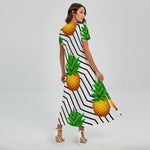Black Geometric Pineapple Pattern Print Short Sleeve Maxi Dress