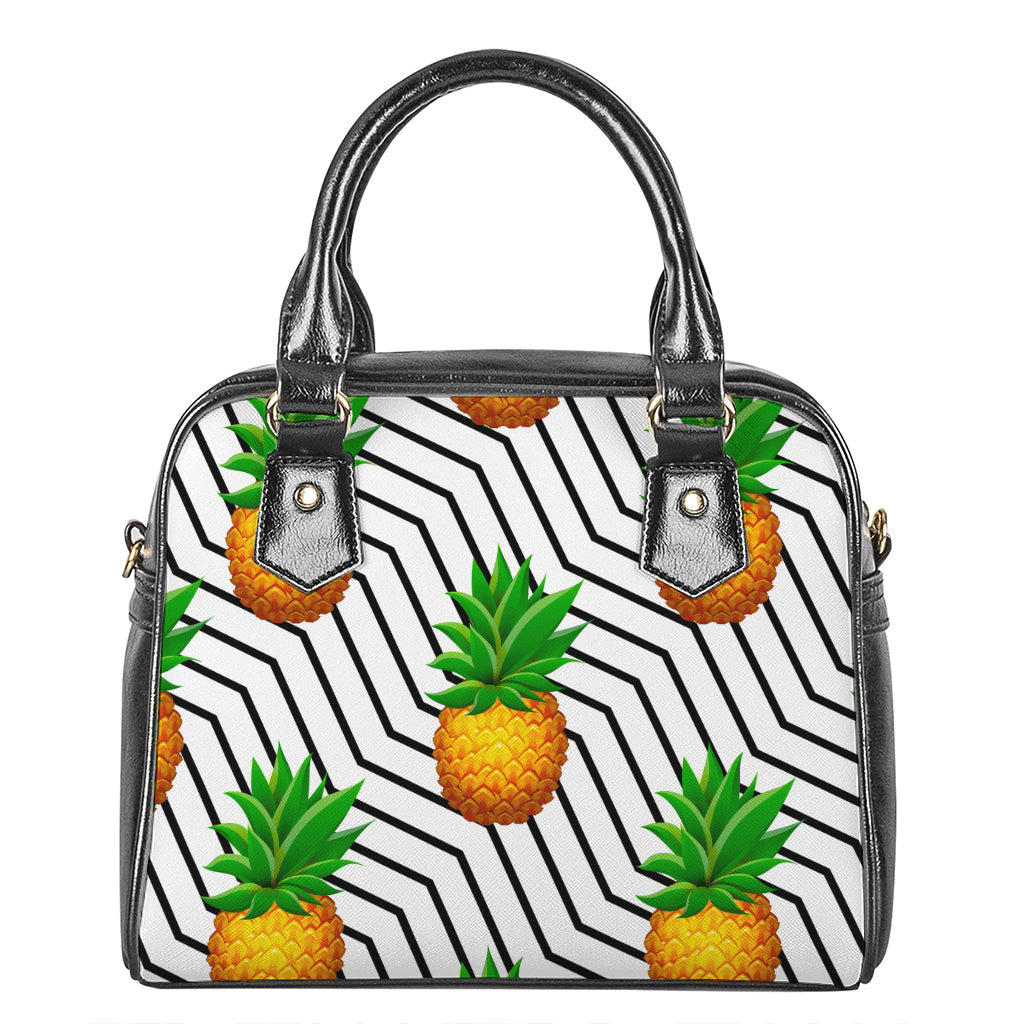 Black Geometric Pineapple Pattern Print Shoulder Handbag