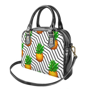 Black Geometric Pineapple Pattern Print Shoulder Handbag