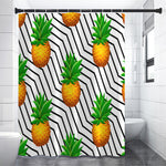 Black Geometric Pineapple Pattern Print Shower Curtain