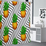 Black Geometric Pineapple Pattern Print Shower Curtain