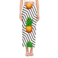 Black Geometric Pineapple Pattern Print Side Slit Maxi Skirt