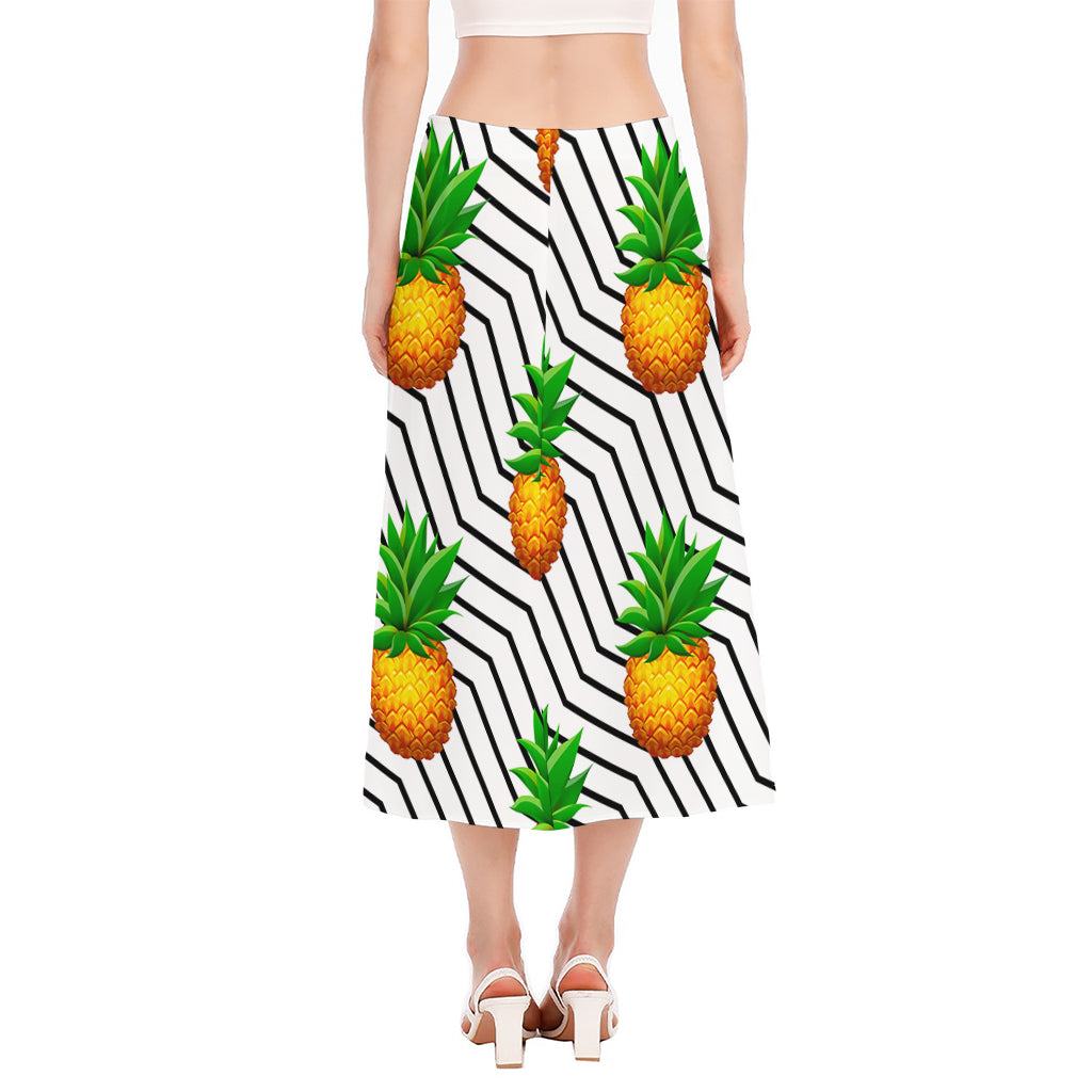 Black Geometric Pineapple Pattern Print Side Slit Midi Skirt