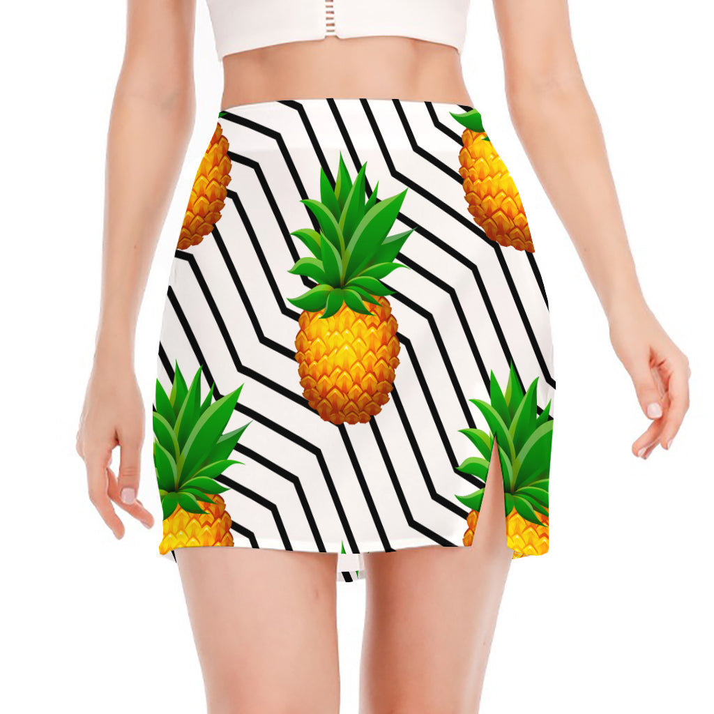 Black Geometric Pineapple Pattern Print Side Slit Mini Skirt