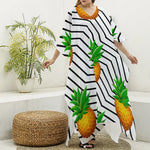 Black Geometric Pineapple Pattern Print Silk V-Neck Kaftan Dress